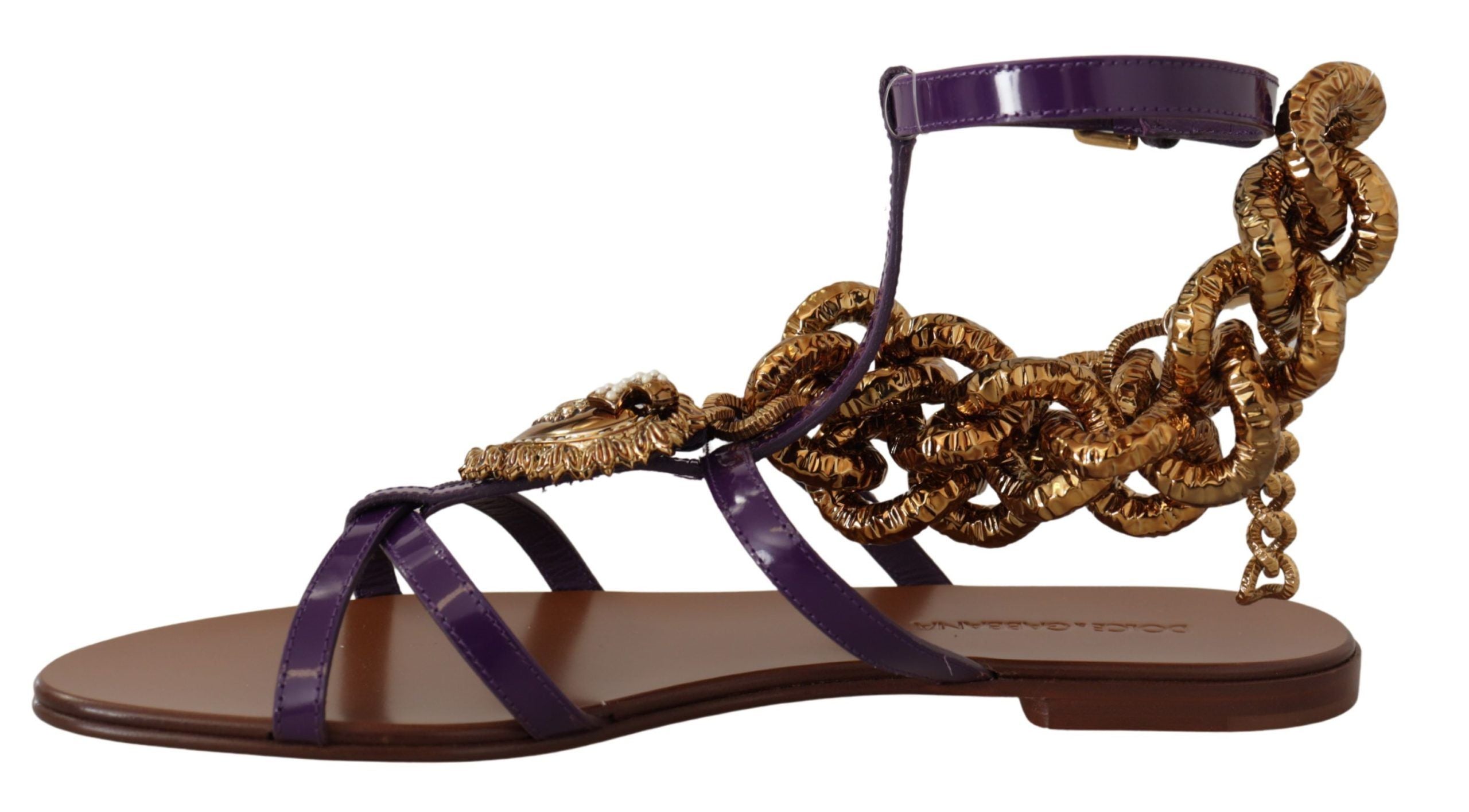 Dolce & Gabbana Brown and Purple Leather Flat Sandals