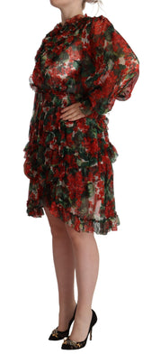 Multicolor Red Floral Silk Long Maxi Dress