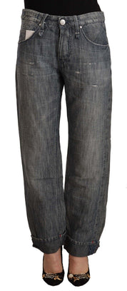 Gray Washed Ramie Straight Denim Folded Hem Jeans