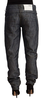 Dark Gray Ramie Mid Wide Waist Straight Denim Jeans