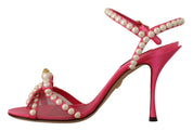 Pink Satin White Pearl Crystals Heels Shoes