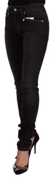 Black Washed Mid Waist Cotton Skinny Slim Fit Jeans