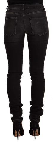 Black Washed Mid Waist Cotton Skinny Slim Fit Jeans