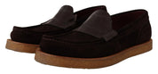 Brown Suede Leather Slip On Flats Moccasin Shoes