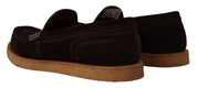 Brown Suede Leather Slip On Flats Moccasin Shoes