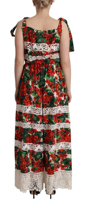 Multicolor Geranium Print Lace Long Maxi Dress