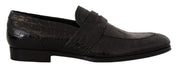 Black Crocodile Leather Slip On Moccasin Shoes