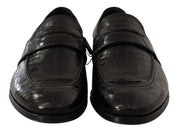 Black Crocodile Leather Slip On Moccasin Shoes