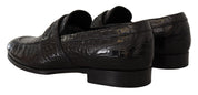 Black Crocodile Leather Slip On Moccasin Shoes