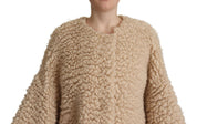 Beige Cashmere Wool Faux Fur Coat Jacket