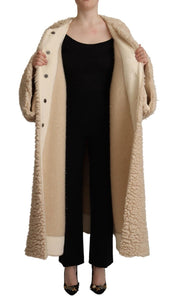 Beige Cashmere Wool Faux Fur Coat Jacket