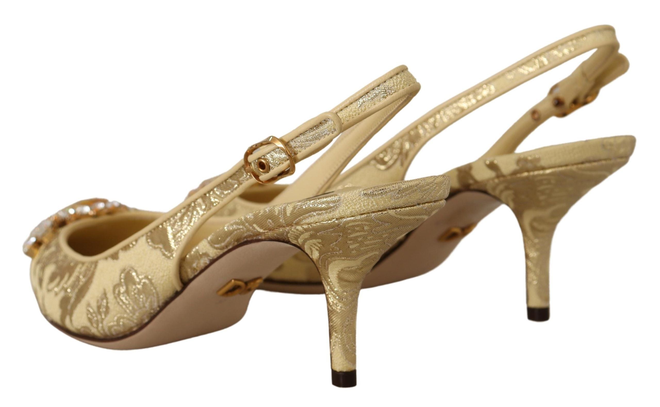 Dolce & Gabbana Gold Yellow Crystal Slingbacks Pumps