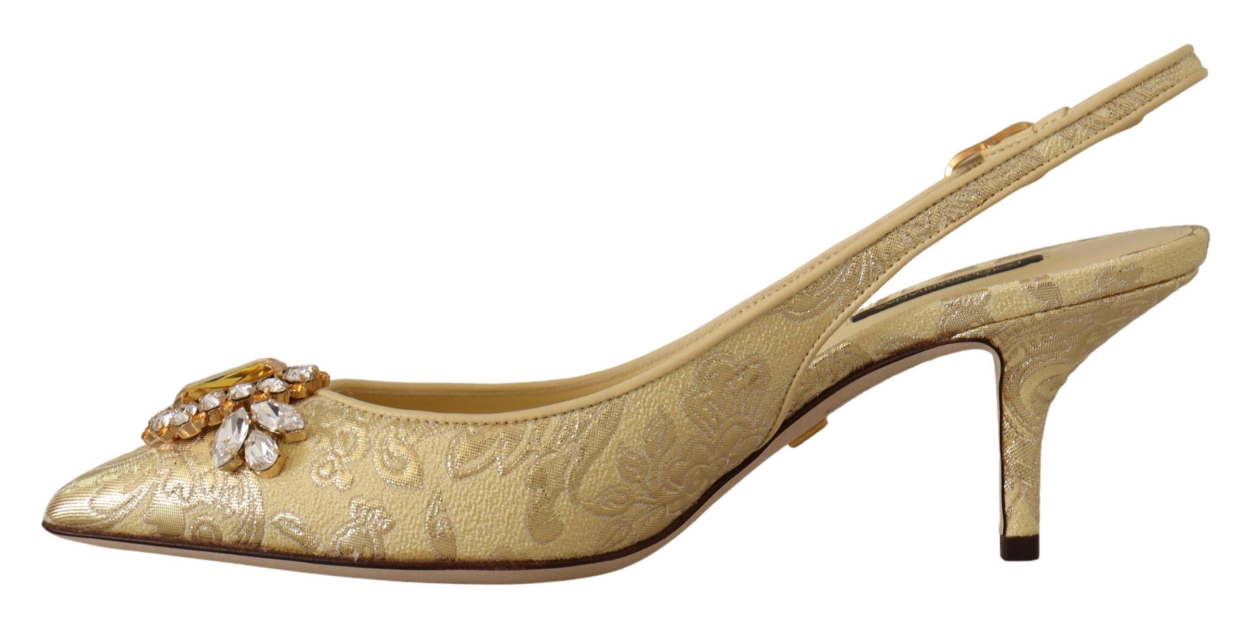 Dolce & Gabbana Gold Yellow Crystal Slingbacks Pumps