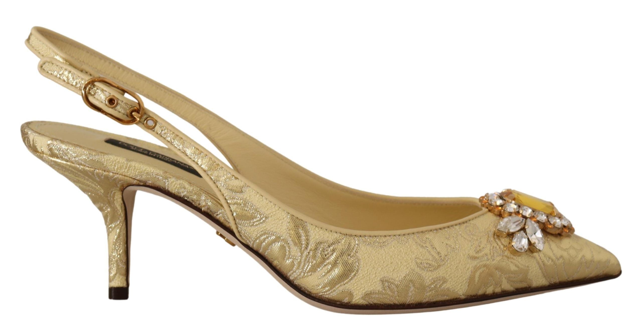 Dolce & Gabbana Gold Yellow Crystal Slingbacks Pumps