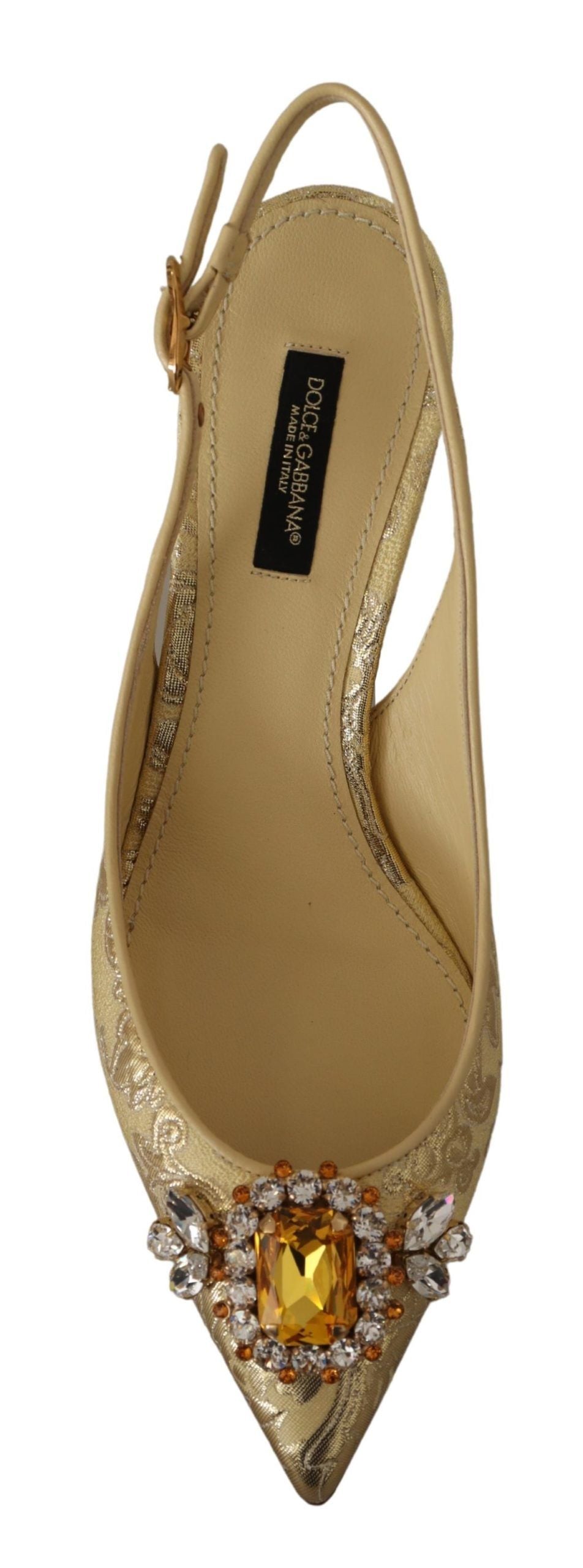 Dolce & Gabbana Gold Yellow Crystal Slingbacks Pumps