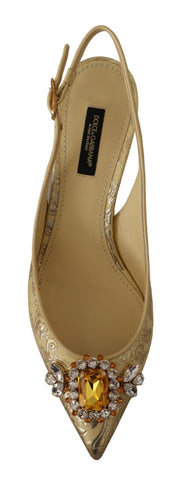 Dolce & Gabbana Gold Yellow Crystal Slingbacks Pumps