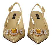 Dolce & Gabbana Gold Yellow Crystal Slingbacks Pumps