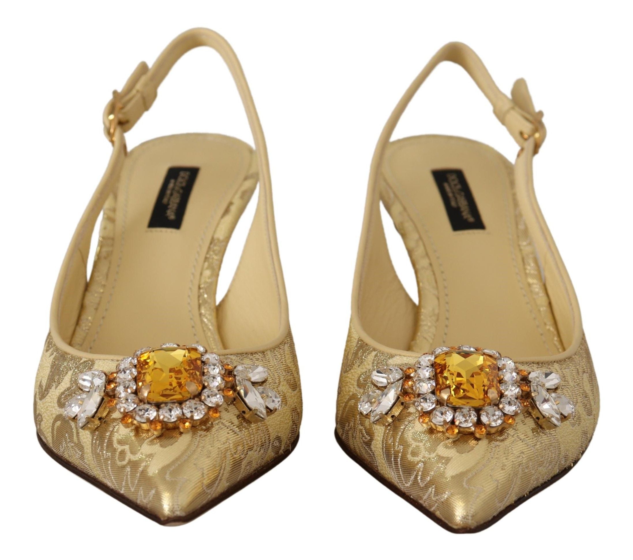 Dolce & Gabbana Gold Yellow Crystal Slingbacks Pumps