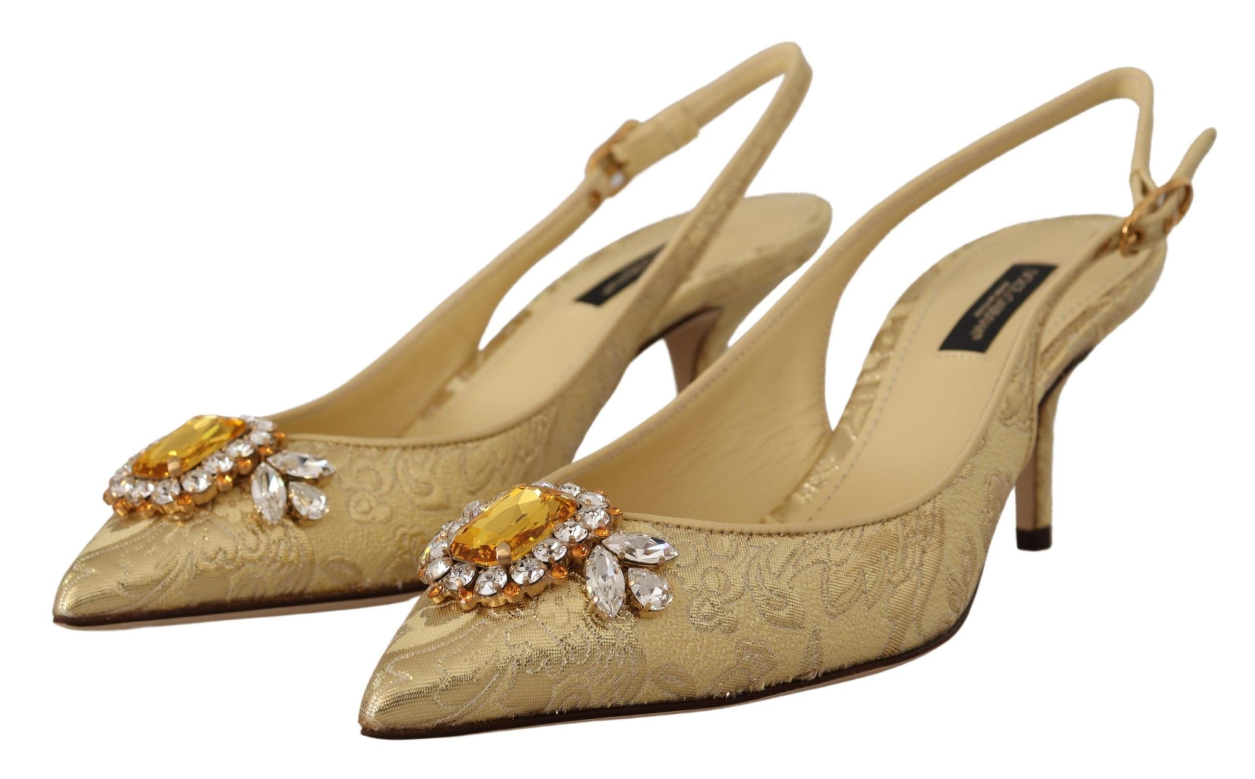 Dolce & Gabbana Gold Yellow Crystal Slingbacks Pumps