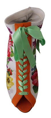 Vita Jersey Stretchstövlar Öppna Tå Klackskor