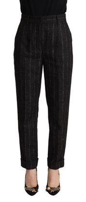 Black Striped High Waist Tapered Pants