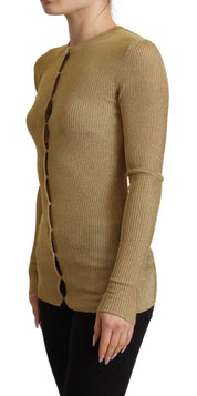 Gold Viscose Blend Buttons Cardigan Sweater
