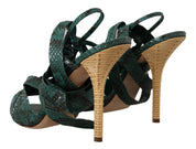 Green Python Strap Sandals Heels Shoes
