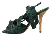 Green Python Strap Sandals Heels Shoes