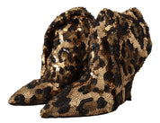 Gold Leopard Sequins Heels Boots Shoes