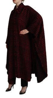 Black Red Cotton Checkered Over Coat Jacket