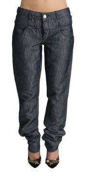 Dark Gray Ramie Mid Wide Waist Straight Denim Jeans