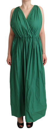 Green Cotton Sleeveless V-neck Dress