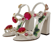 White Leather Crystal Keira Heels Sandals Shoes