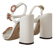 White Leather Crystal Keira Heels Sandals Shoes