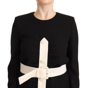 Black Wool Long Sleeves Belted Mini Sheath Dress