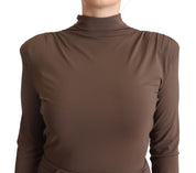 Brown Acetate Long Sleeves Turtle Neck Sheath Dress