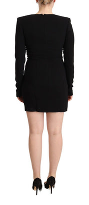 Black Long Sleeves Deep V-neck Mini Sheath Dress