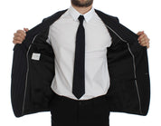 Gray Striped Slim Fit Wool Blazer