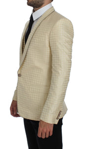 Beige Polka Dot Silk 2 Piece Blazer