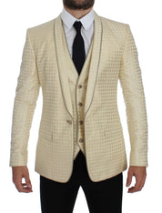 Beige Polka Dot Silk 2 Piece Blazer