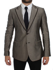 Brown Slim Fit Silk Two Button Blazer