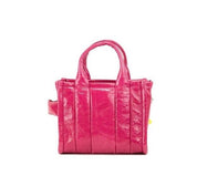 The Shiny Crinkle Micro Tote Magenta Leather Crossbody Bag Handbag