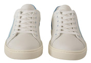 Dolce & Gabbana White Blue Leather Low Top Sneakers