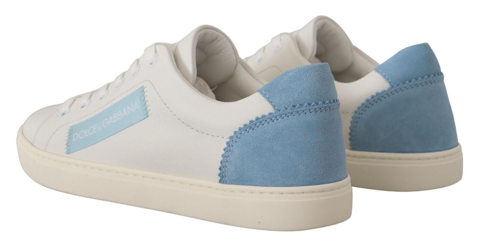 Dolce & Gabbana White Blue Leather Low Top Sneakers