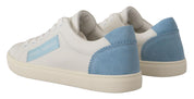 Dolce & Gabbana White Blue Leather Low Top Sneakers