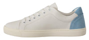 Dolce & Gabbana White Blue Leather Low Top Sneakers