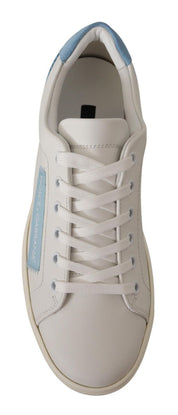 Dolce & Gabbana White Blue Leather Low Top Sneakers