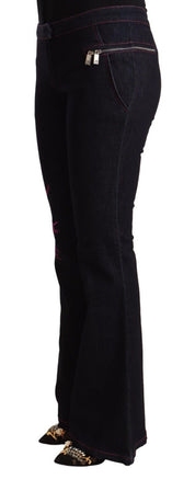 Black Cotton Mid Waist Cotton Flared Jeans