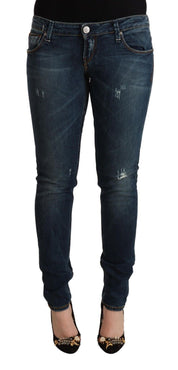 Blue Washed Low Waist Slim Fit Denim Jeans