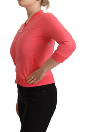 Pink 3/4 Sleeve Zip Embellished Sweater